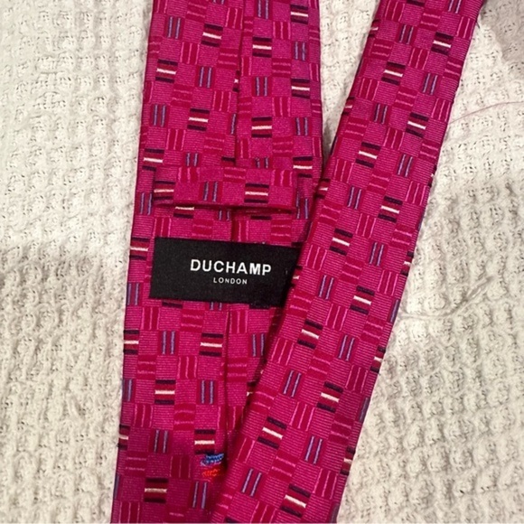 Duchamp London Purple Magenta Rectangle Bar Silk Necktie Tie - Picture 5 of 8